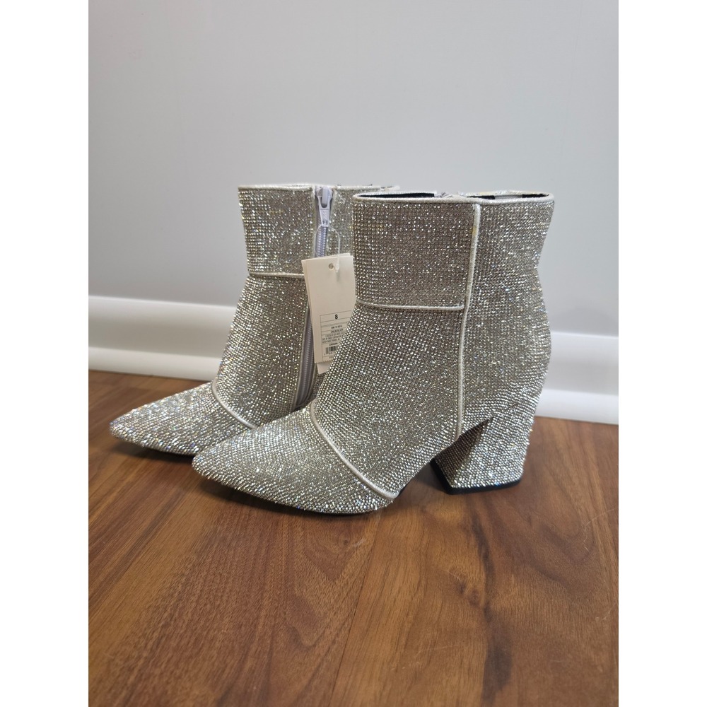 NWT Wild Fable Cailin Rhinestone Ankle Boots 8 Silver Pointed Toe Block Heel